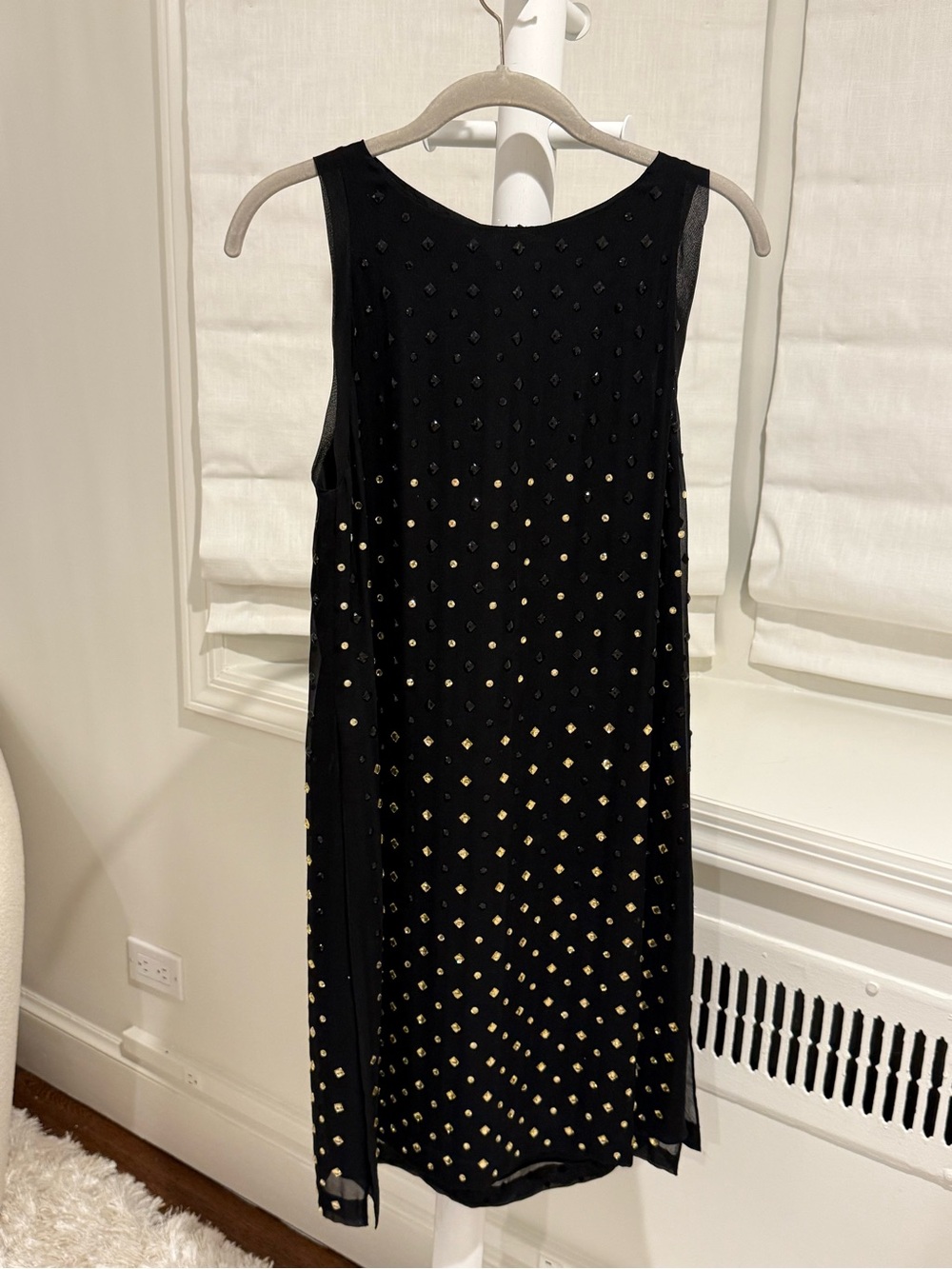 Diane Von Furstenberg Black Mini Dress with Gold Studs